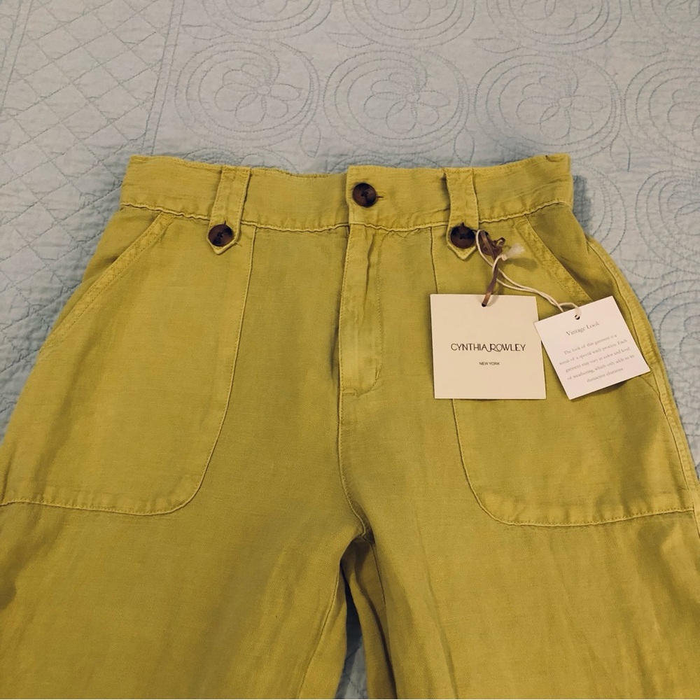 Cynthia Rowley Chartreuse Wide-Leg Pants with Patch Pockets
